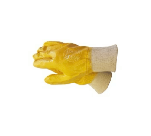 Yellow nitrile fully dipped glove knit wrist