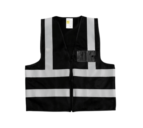 Black reflective vest with zip & id pouch