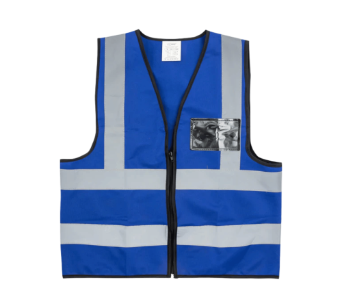 Blue reflective vest with zip & id pouch
