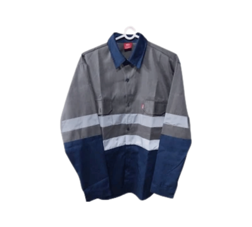 Blue/carbon grey hi-vis shirt 100% cotton long sleeve