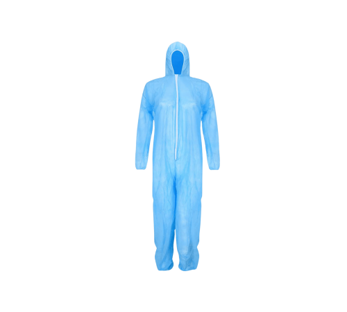 Disposable overall zip+hood non woven  blue