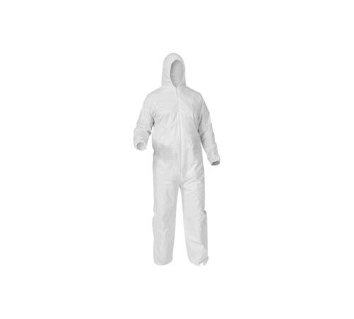 Disposable overall zip+hood non woven  white