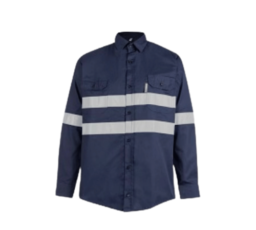 Full navy hi-vis shirt 100% cotton long sleeve
