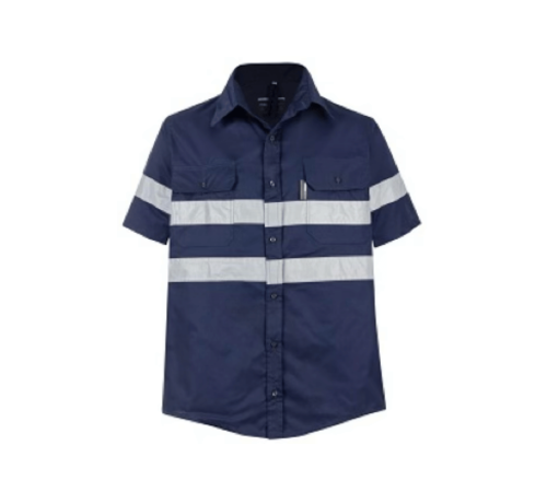 Full navy hi-vis shirt 100% cotton short sleeve