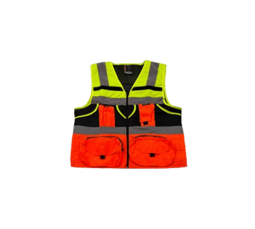 Two tone lime/orange neo explorer vest with multi pocket