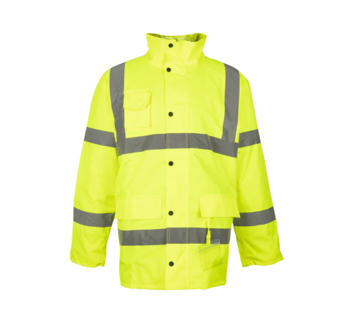 Lime parka jacket with reflective tape