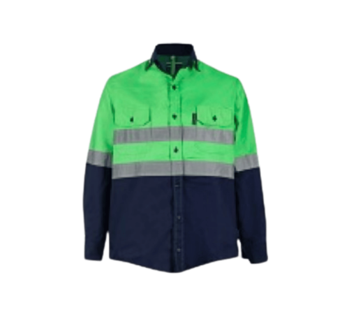 Navy/lime hi-vis shirt 100% cotton long sleeve