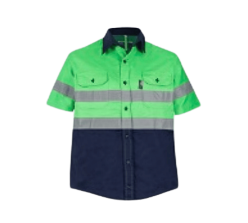 Navy/lime hi-vis shirt 100% cotton short sleeve