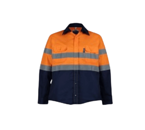 Navy/orange hi-vis shirt 100% cotton long sleeve