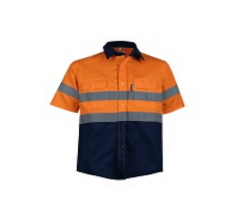Navy/orange hi-vis shirt 100% cotton short sleeve