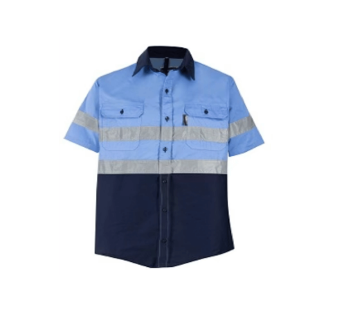 Navy/skyblue hi-vis shirt 100% cotton short sleeve