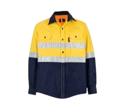 Navy/yellow hi-vis shirt 100% cotton long sleeve