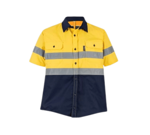 Navy/yellow hi-vis shirt 100% cotton short sleeve