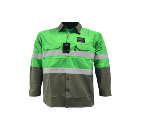 Olive /lime hi-vis shirt 100% cotton long sleeve