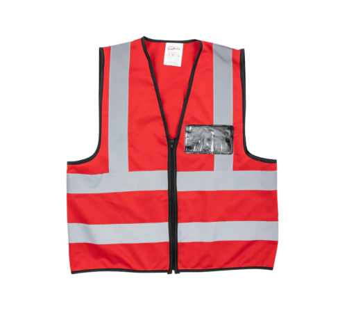 Red reflective vest with zip & id pouch