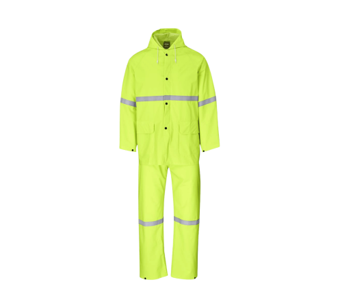 Rubberrised rainsuit lime with reflective tape