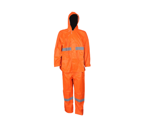 Rubberrised rainsuit orange with reflective tape