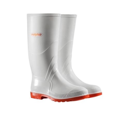 White gumboot / red sole gumboots