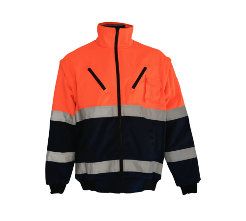 Winter bunny jacket zip off sleeve  two tone orange/navy