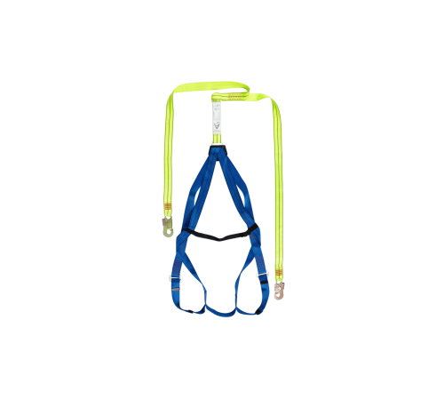 PIONEER Safety harness with dorsal padding, harness step, 45mm chest strap, with double lanyard & scaffold hooks
