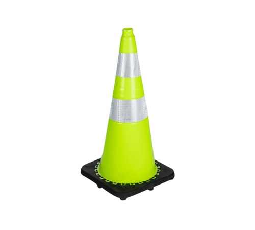 TRAFFIC CONE SOFT PVC LIME WITH BLACK RUBBER BASE
