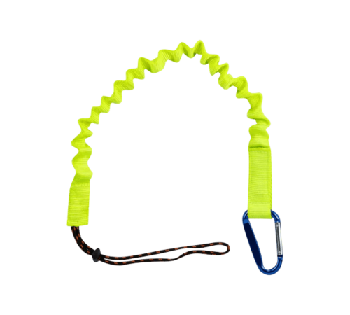 Tooling lanyard Elasticated lanyard for securing tooling while working at height. Carabiner and toggle ends.